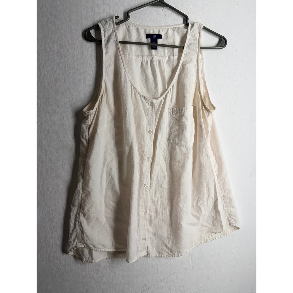 Gap Women Cream White Cotton Button Down Sleeveless Tank Top Blouse Large L
